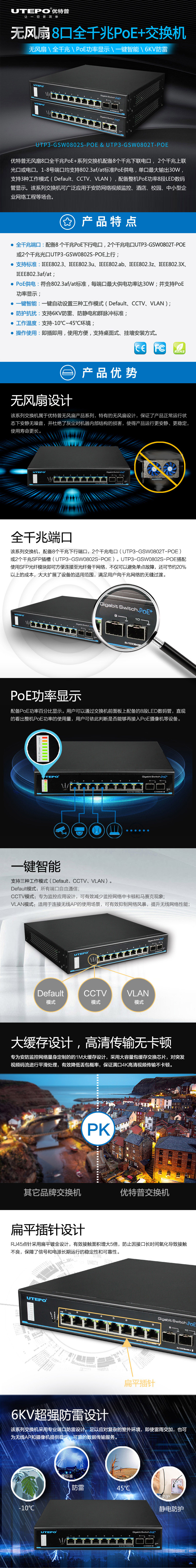 優(yōu)特普無風(fēng)扇系列8口全千兆PoE+交換機(jī)